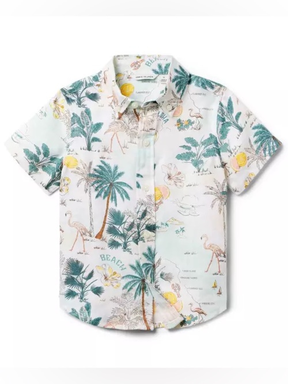 Janie and Jack White Short-Sleeve Tropical Palm & Flamingo Button-Down Shirt